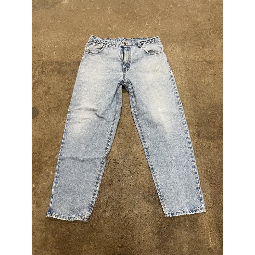 Carhartt Jeans Mens 36x31 Light Blue Relaxed Fit Straight Leg Distressed Zip Fly